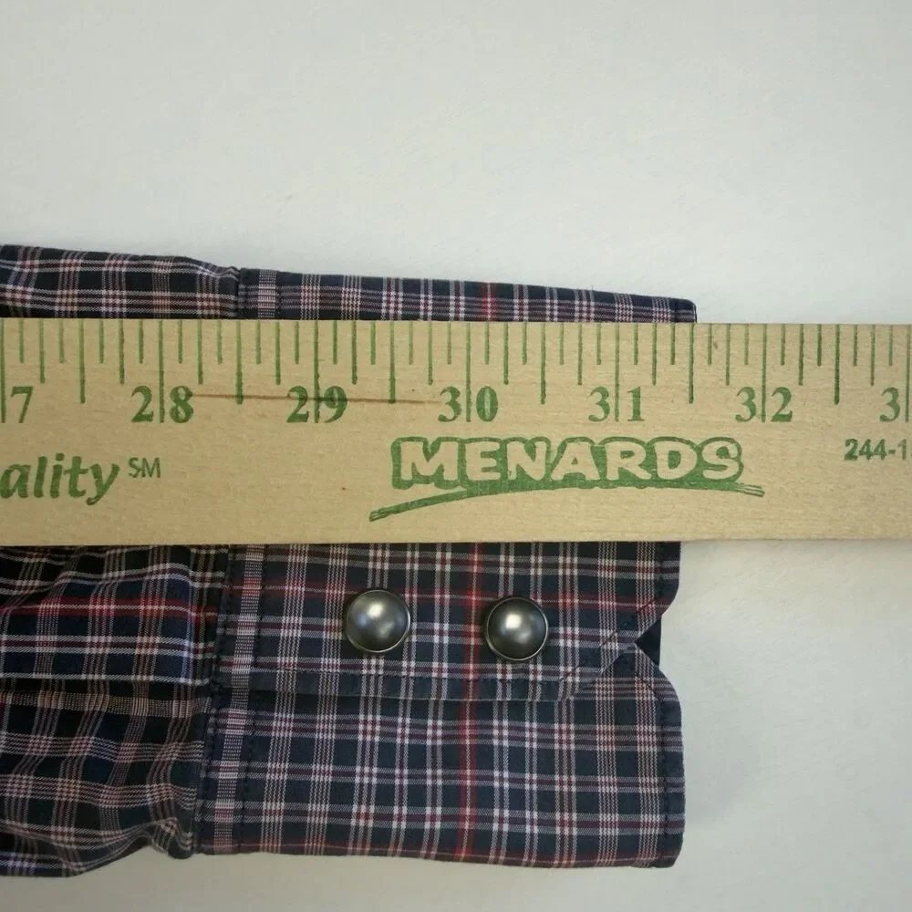 Banana Republic Western Shirt Mens S Pearl Snap Long sleeve Red, Navy Plaid
